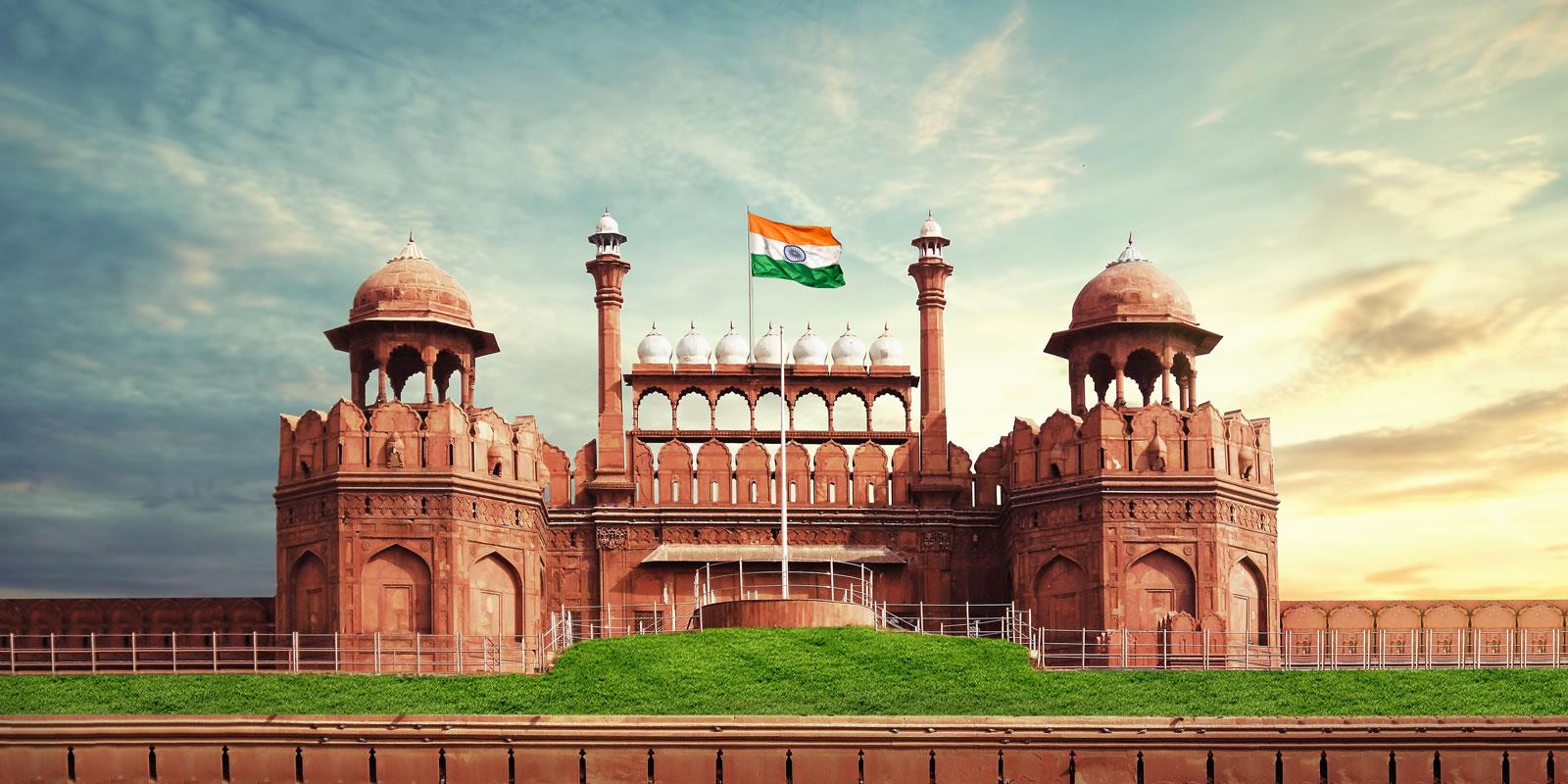 Red Fort in Delhi with large historical gates