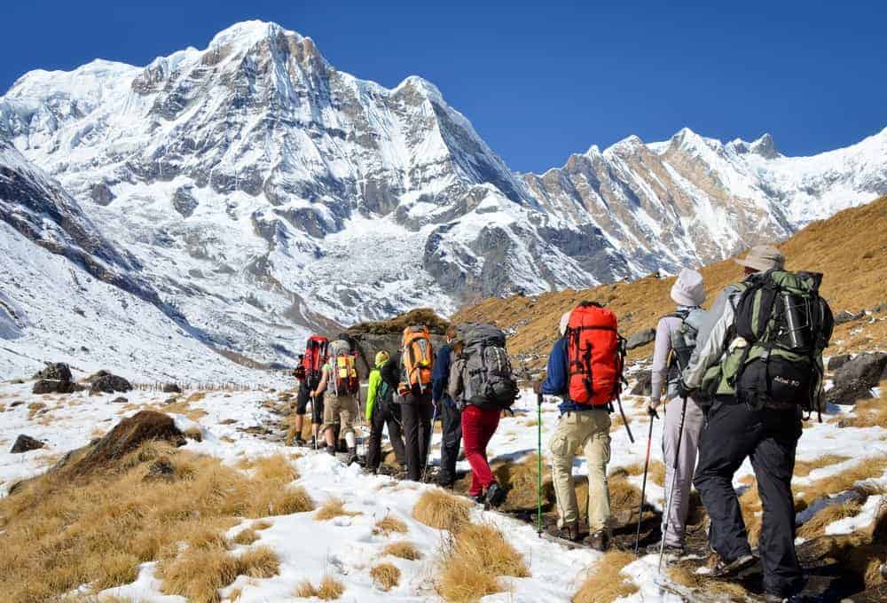 Himalayan mountain range with snow-covered peaks