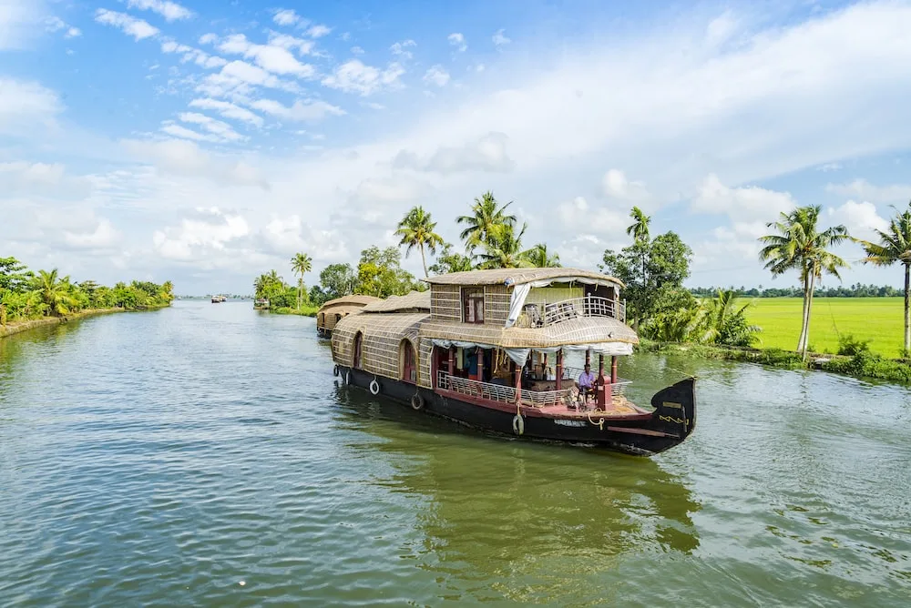 Kerala backwaters houseboat on calm lagoons