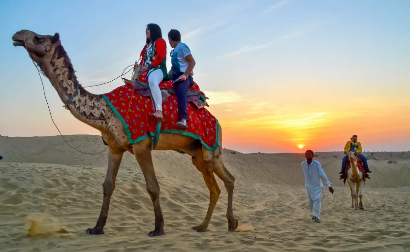 Camel ride over sand dunes in Thar Desert Rajasthan