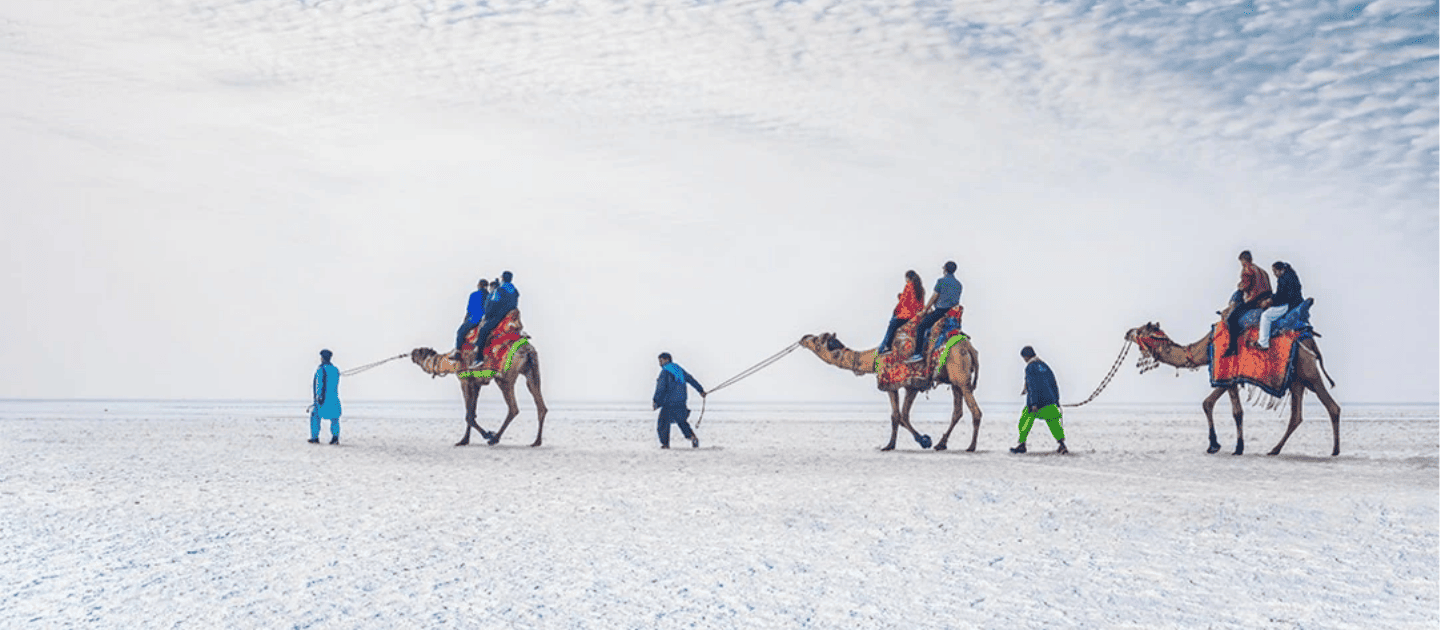 Rann Utsav tents and white salt desert in Kutch, Gujarat