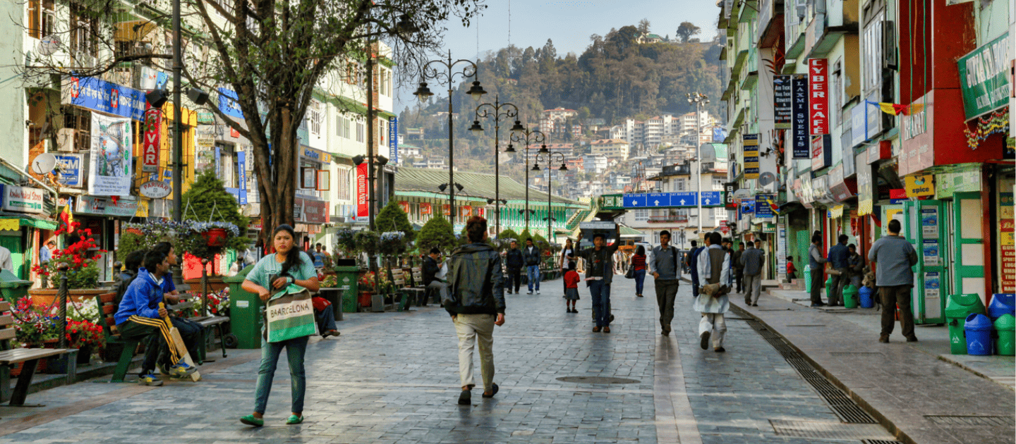 A bustling view of MG Marg, one of the ultimate shopping destinations in Gangtok.