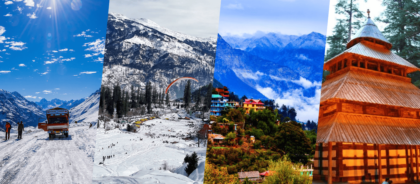 Panoramic view of Solang Valley and snowy Himalayan peaks