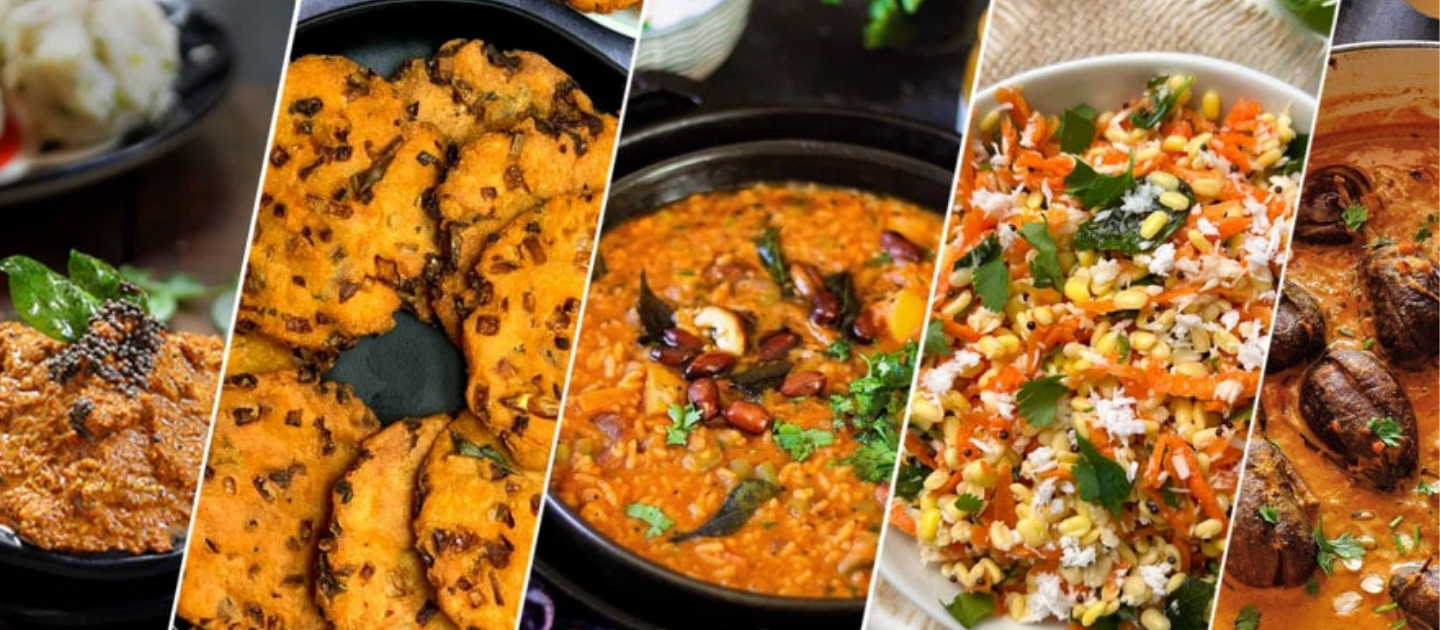 A traditional South Indian meal with Ragi Mudde and Bisi Bele Bath, popular dishes in Hampi.