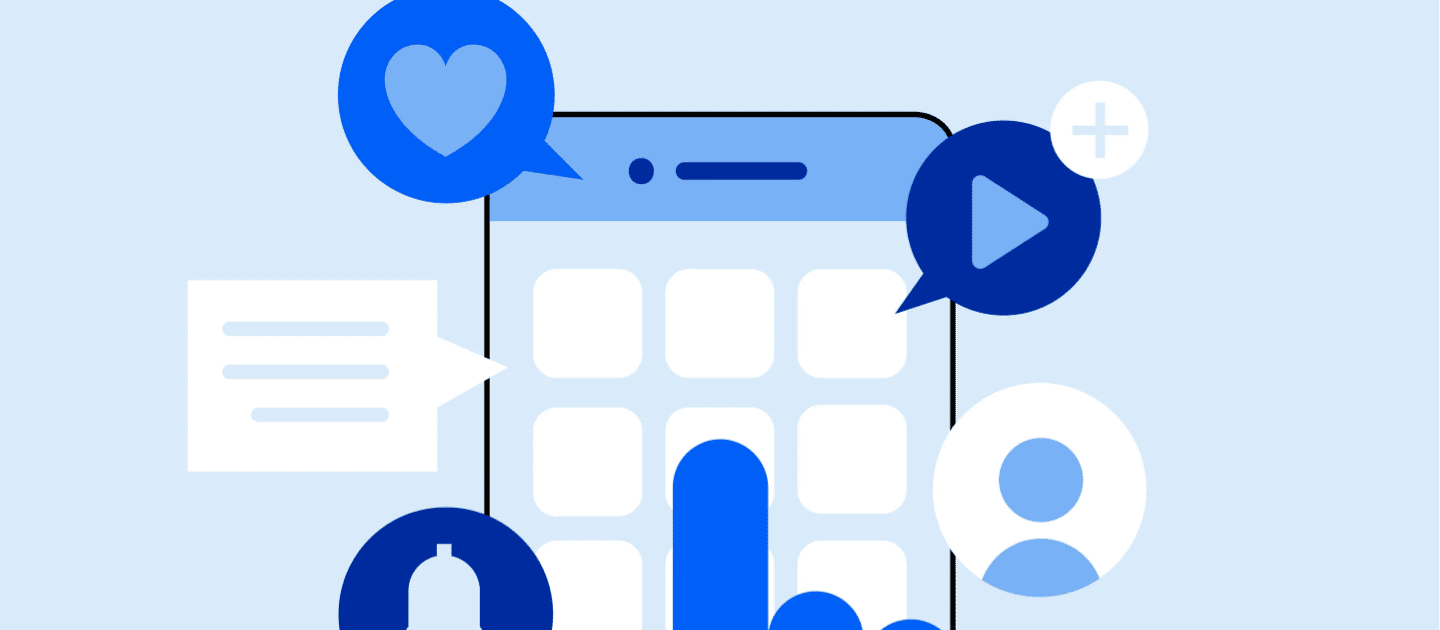 Digital illustration of a smartphone surrounded by social media engagement icons like likes, comments, and user profiles, representing digital interaction and mobile app user experience