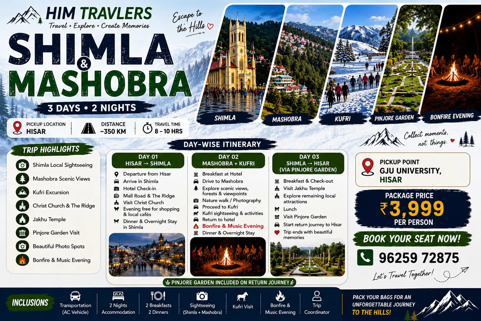 🏔️ HIMALAYAN ESCAPE Shimla • Mashobra • Kufri • Pinjore Garden